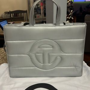 Never used gray Telfar puffer top handle/shoulder bag